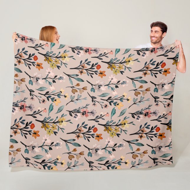 Lovely wildflowers Elegant watercolor pink modern Fleece Blanket (In Situ)