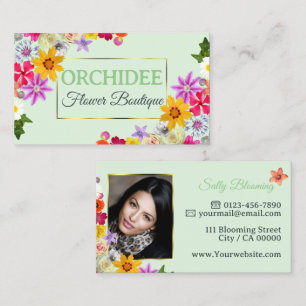Lovely Wildflowers Green Fine Gold Frame Photo  Business Card