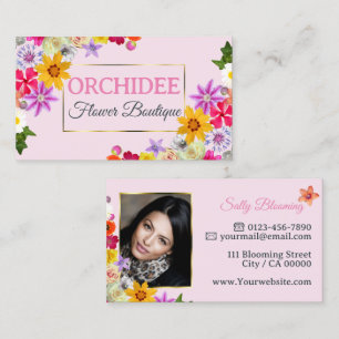 Lovely Wildflowers Pink Fine Gold Frame and Photo  Business Card