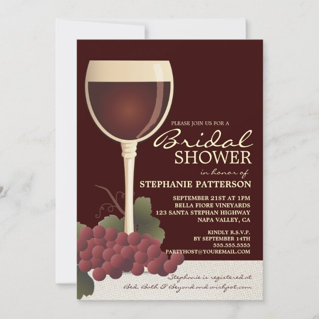 Lovely Wine & Grapes Bridal Shower Invitation (Front)