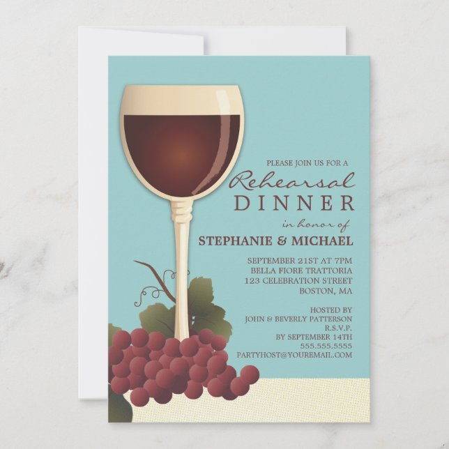 Lovely Wine & Grapes Rehearsal Dinner Invitation (Front)