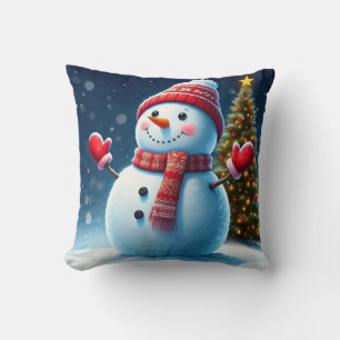 "Lovely Winter Charm: Christmas Trees & Snowmen De Throw Pillow