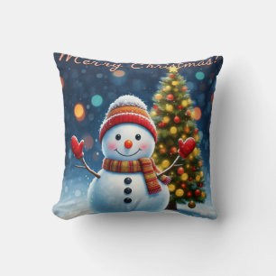 "Lovely Winter Charm: Christmas Trees & Snowmen De Throw Pillow
