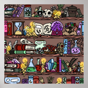 Lovely Witch Bookshelf with Cozy Clutter Poster