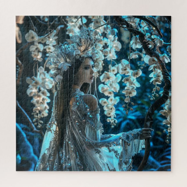 Lovely Woman in White Orchids Jigsaw Puzzle (Vertical)