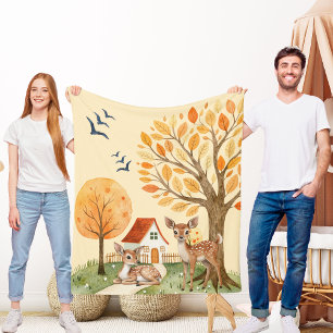 Lovely Woodland Deer Countryside Home Fleece Blanket