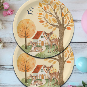 Lovely Woodland Deer Countryside Home Kids Paper Plate