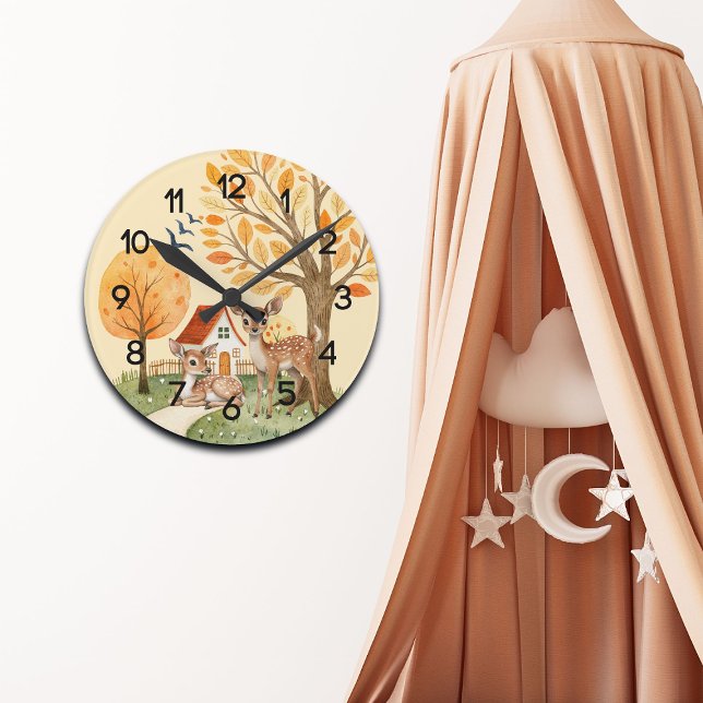 Lovely Woodland Deer Countryside Home Nursery Round Clock (Creator Uploaded)