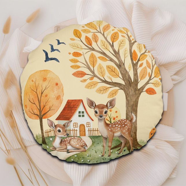 Lovely Woodland Deer Countryside Home Round Pillow (Creator Uploaded)