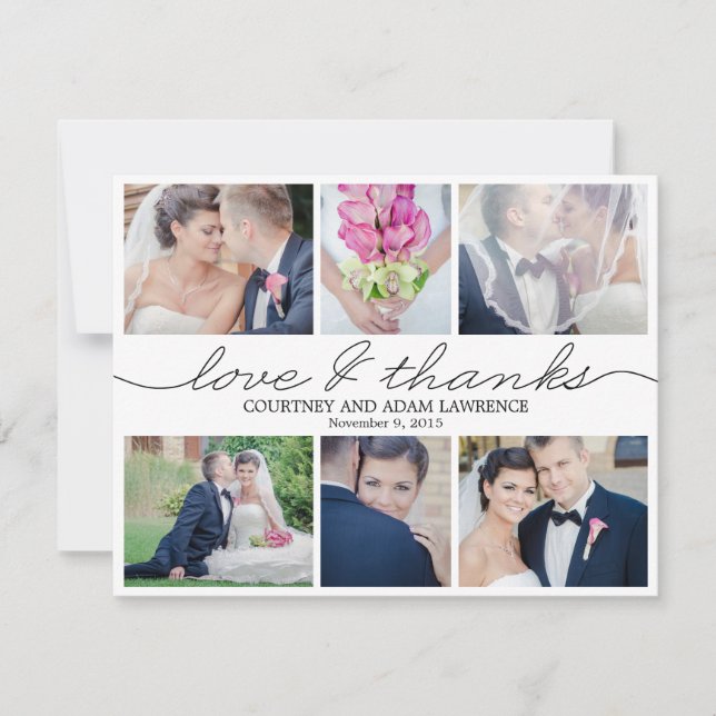 Lovely Writing Wedding Photo Thank You Card White (Front)