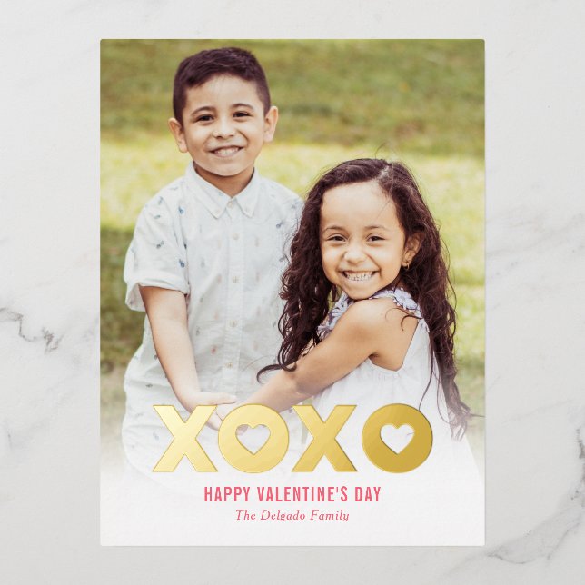 Lovely XOXO Foil Valentine's Day Photo Postcard (Front)