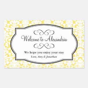 Lovely yellow damask pattern out of town gift bag sticker