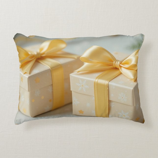 lovely yellow gift box accent pillow (Front)