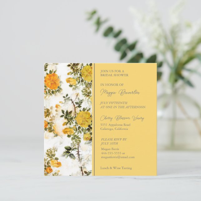 Lovely Yellow Rose's Bridal Shower Invitation (Standing Front)