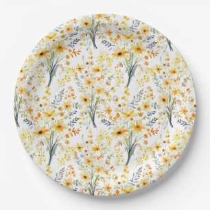 Lovely yellow spring wildflowers paper plate