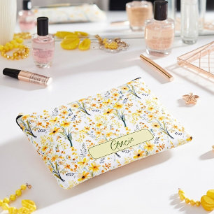 Lovely yellow spring wildflowers personalized accessory pouch