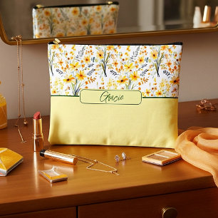 Lovely yellow spring wildflowers personalized accessory pouch