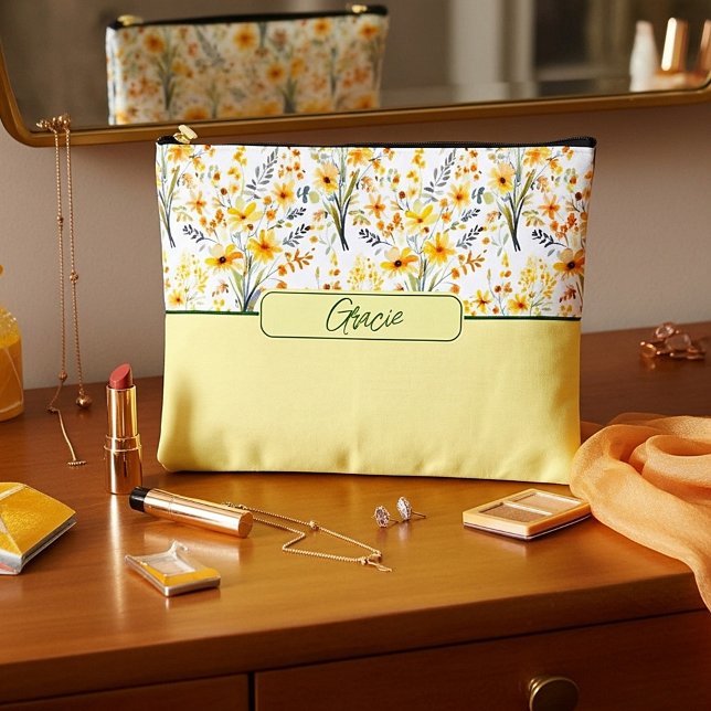 Lovely yellow spring wildflowers personalized accessory pouch (Creator Uploaded)