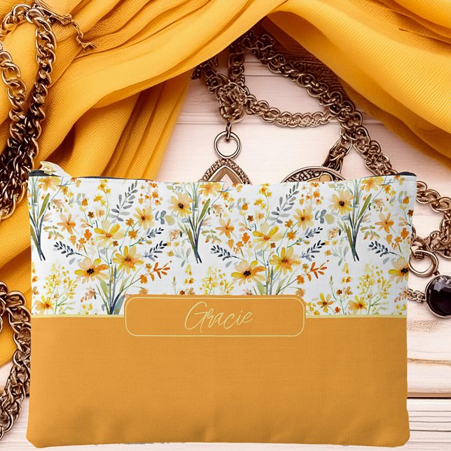 Lovely yellow spring wildflowers personalized accessory pouch (Creator Uploaded)
