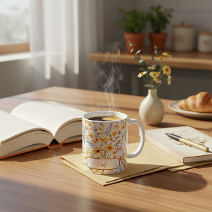 Lovely yellow spring wildflowers personalized coffee mug