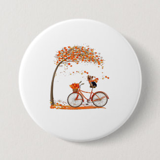 Lovely Yorkie in fall funny dog riding bicyc 3 Inch Round Button