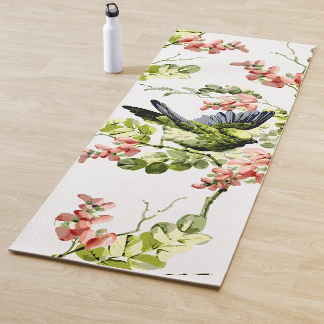 Lovely Young Parrot in Flowering Tree Yoga Mat (In Situ)
