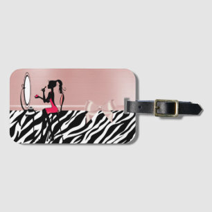Lovely Zebra Print,Ribbon Bow,Women Silhouette Luggage Tag