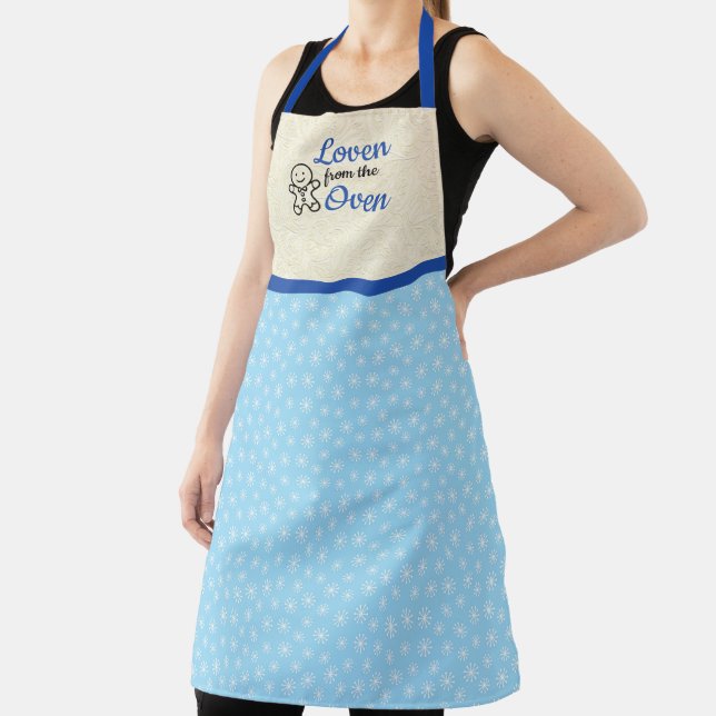 Loven From The Oven Blue Snow Christmas Apron (Insitu)