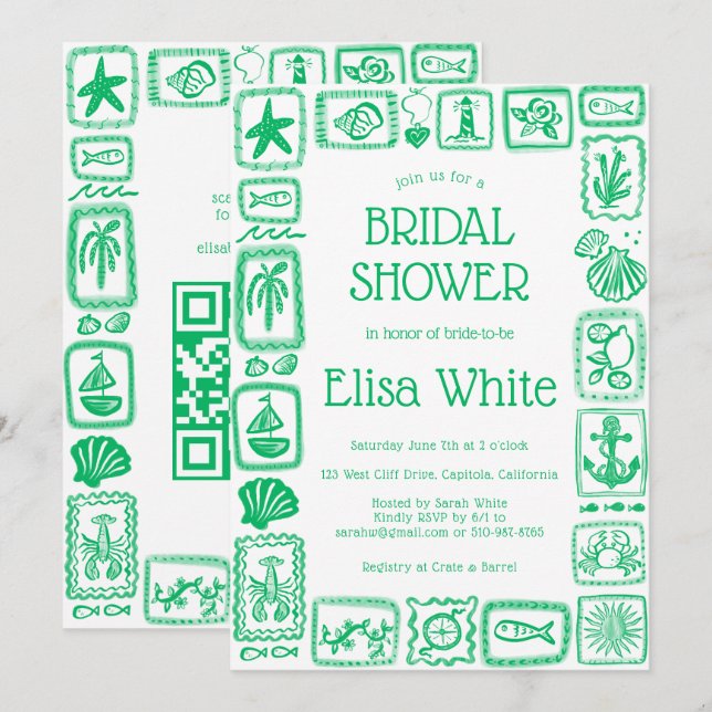 LoveNotes from Sea Bridal Shower Modern CUSTOM QR Invitation (Front/Back)