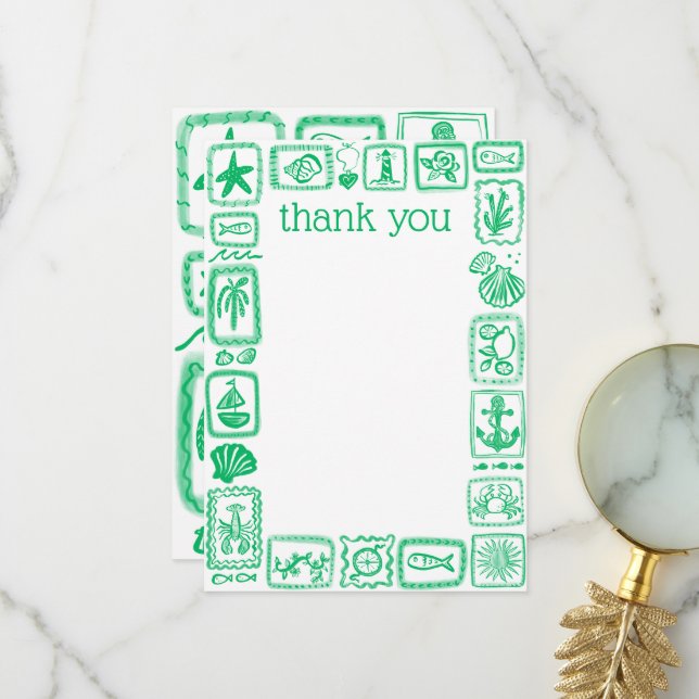LoveNotes from the Sea Modern Cute Bridal Shower Thank You Card (Front/Back In Situ)