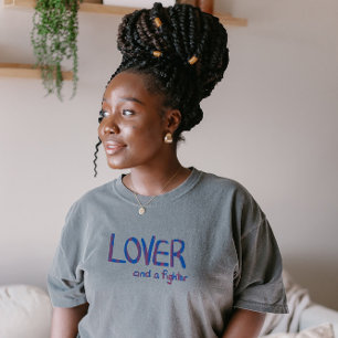 Lover and a fighter in blue and pink T-Shirt