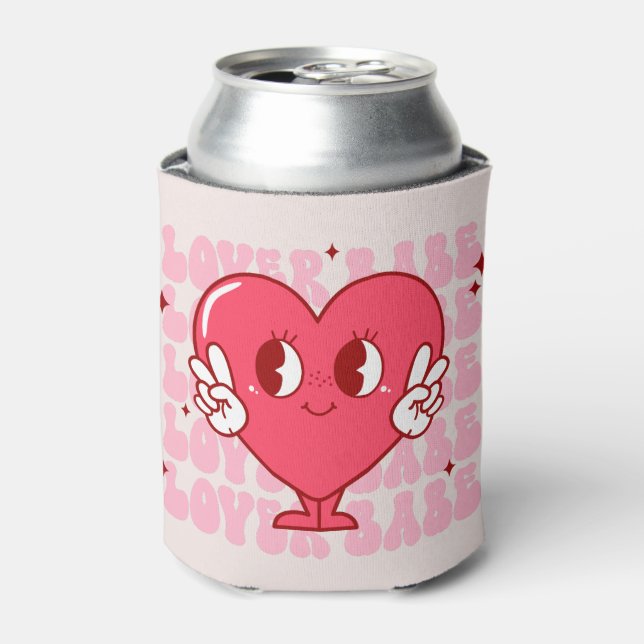 Lover Babe | Cute Smiling Heart & Repeating Text Can Cooler (Can Front)