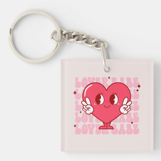 Lover Babe | Cute Smiling Heart & Repeating Text Keychain (Front)