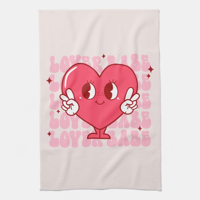 Lover Babe | Cute Smiling Heart & Repeating Text Kitchen Towel (Vertical)