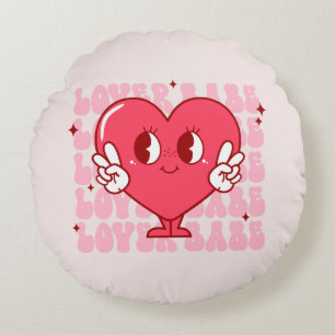 Lover Babe   Cute Smiling Heart & Repeating Text Round Pillow