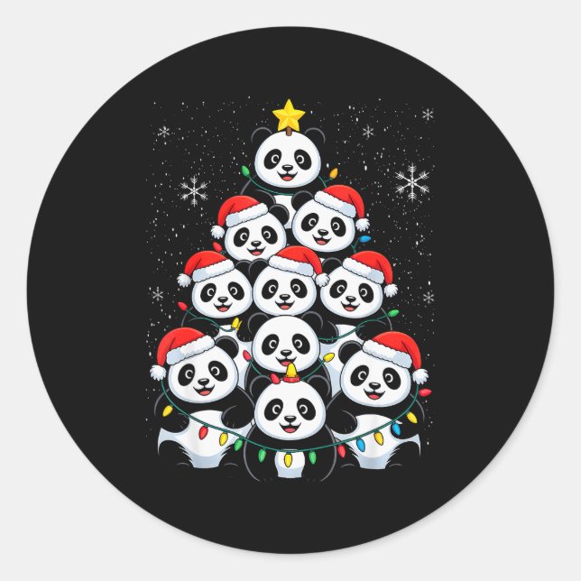 Lover Xmas Panda Christmas Tree  Classic Round Sticker (Front)