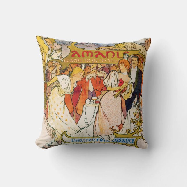 Lovers, Alphonse Mucha Throw Pillow (Front)