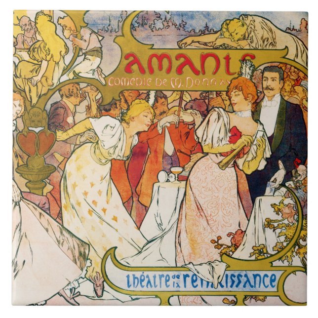 Lovers, Alphonse Mucha Tile (Front)