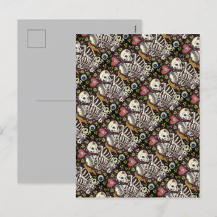 LOVERS AMONG THE IVY, SWEETHEART SKELETONS EMBRACE HOLIDAY POSTCARD