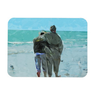 Lovers Anniversary Walk on the Beach Abstract Magnet
