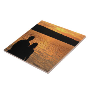 Lovers at Sunset Lake Tile
