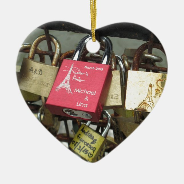 Lovers Bridge - Paris Love Locks, France - Zoom in Ceramic Ornament (Front)
