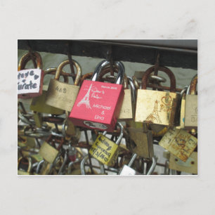 Lovers Bridge - Paris Love Locks, France - Zoom in Postcard