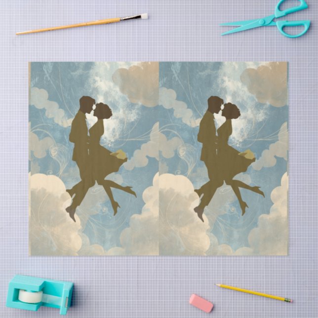 Lovers Couple in the Blue Sky Collage Tissue Paper (Craft)
