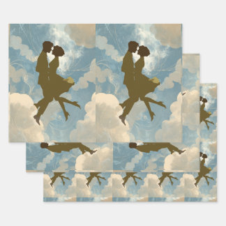 Lovers Couple in the Blue Sky Collage Wrapping Paper Sheet