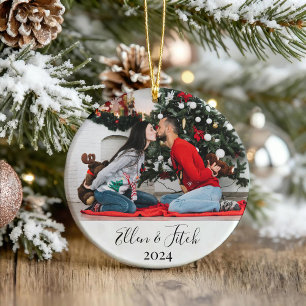 Lovers Image Custom Name Personalized Christmas  Glass Ornament