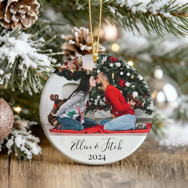 Lovers Image Custom Name Personalized Christmas  Glass Ornament (Creator Uploaded)