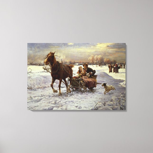 Lovers in a sleigh canvas print (Front)