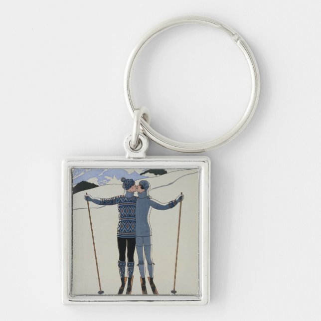 <Lovers in the Snow> by Georges Barbier Keychain (Front)