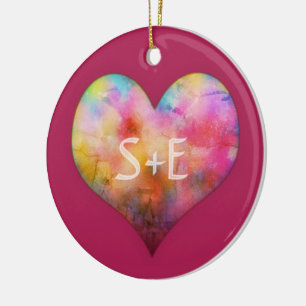 Lovers Initials Colourful Distressed Art Heart Ceramic Ornament